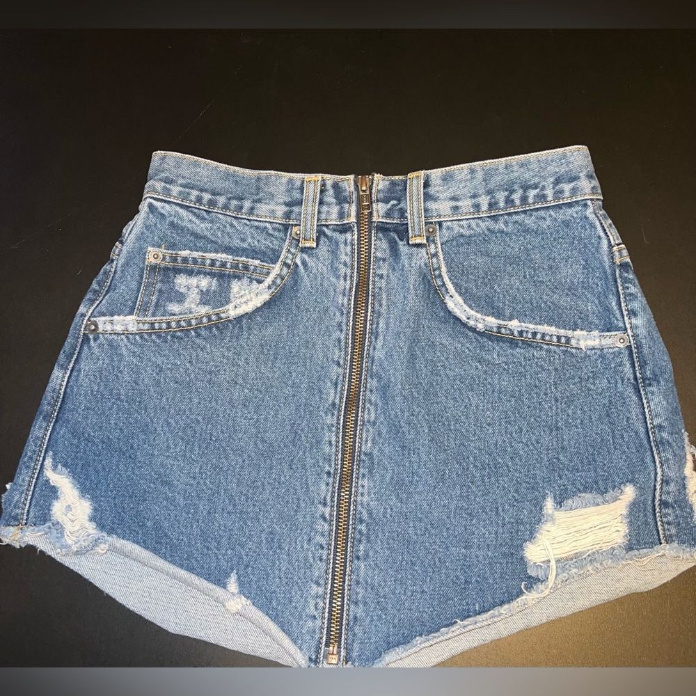 Carmar Cut Off Distressed Denim Mini Skirt Size 26 EUC